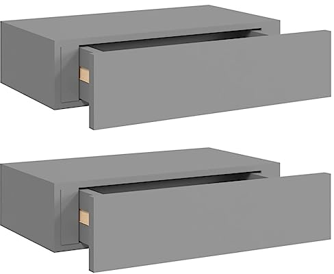 vidaXL Wand Schubladenregal Wandschublade Schweberegal Hängeregal Wandschrank Wandboard Wandregal mit Schublade Grau 40x23,5x10cm MDF