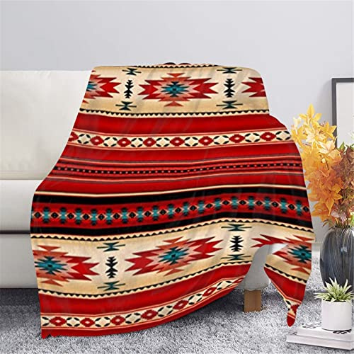 HUGS IDEA Tribal Decke Navajo Aztekenmuster Streifen Überwurfdecke Matte für Sofa Couch Südwestliches Ethno-Muster Outdoor Camping Decke Picknickmatte Rot L