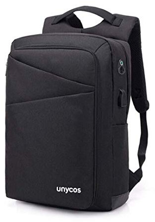 unycos - Mochila 18L para Portátiles y Netbooks de hasta 15,6 Pulgadas, Impermeable, Puerto de Carga USB, Mochila de Hombre y Mujer Ergonómica para Trabajo, Viajes, Colegio y Uso Diario (Negro)