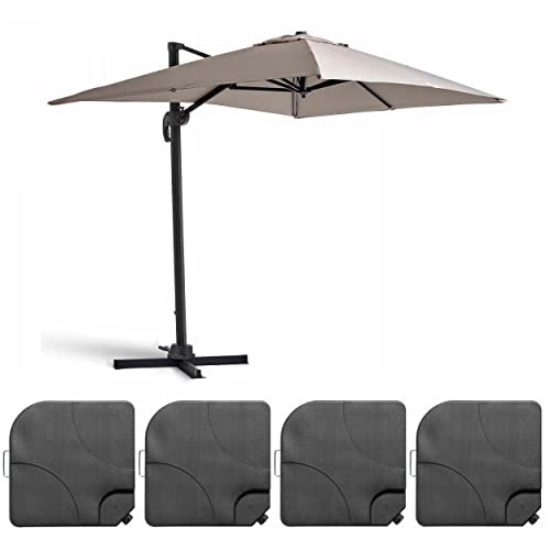 Oviala Parasol déporté 2x3 m et 4 Dalles à remplir Aluminium Taupe