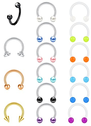Rajnard Septum Piercing Septum Ring Piercing lippe Hoop 16G 10mm Chirurgenstahl Hufeisenring mit Perle Glow in Dark Ball Tragus Helix Ohrringe Piercing schmuck Damen Herren 16St