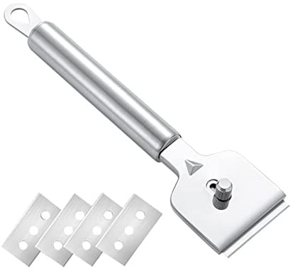 Ruilonghai Grattoir pour Plaque vitrocéramique en Acier Inoxydable,Grattoir à Verre avec 4 Rechange | Grattoir pour enlever Les Autocollants avec 4 Rechange, plaques