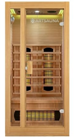 Artsauna Infrarotkabine Nyborg S90V - Infrarotsauna Vollspektrumstrahler, LED-Farblicht & große Glastür - Wärmekabine für 1 Person 90x90 cm