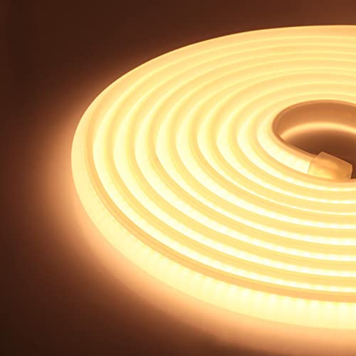 XUNATA 10m LED Neon Flexible 220V, Alto brillo 288 LED/m Tira de LED COB con Cable de Alimentación, Cada Corte de 50 cm, IP65 Impermeable, Luz de Cuerda - Blanco Cálido