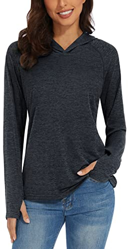 TACVASEN Women's Running Shirts UV Protection Sun Hoodies Lightweight Workout Gym Top Lady Long Sleeve Top Black