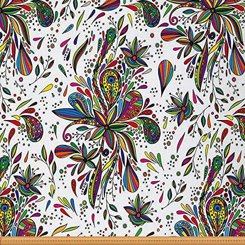 Paisley Stoff Meterware Boho Blumen Polsterstoff Exotischer Mandala Blumen Dekorationsstoff Bunte Blätter Drinnen Draußen Stoff Geometrischer Punkt DIY Kunst Wasserdichter Stoff 920 x 150 (HxB)