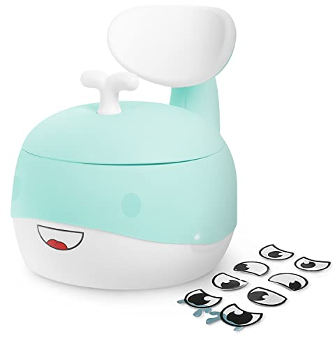KIDOOLA Wal-Töpfchen Toilettentrainer - Blau I Kinder Toilettensitz mit Spritzschutz, fördert spielerisch die Entwicklung I Tragbare Reise Kindertoilette für das Kindesalter von 6 Monaten bis 5 Jahren