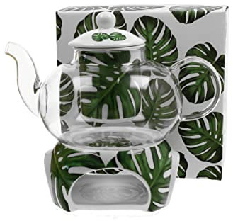 DUO FLORAL 30464 Teekanne 1000 ml mit Teesieb MONSTERA mit Teesieb, Glas - New Bone China Porzellan