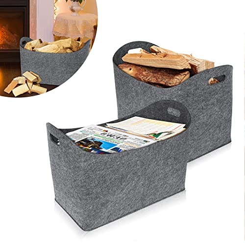 YARDIN 2 cestas de madera para leña plegable, grande, para leña de chimenea, cesta de fieltro para chimenea con bolsa de fieltro reforzada