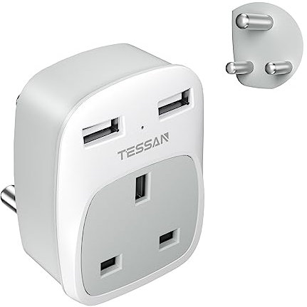UK to South Africa Plug Adapter, TESSAN South Africa Power Adapter with 2 USB, Grounded Type M Travel Plug, UK to SA Adaptor for Namibia, Swaziland, Lesotho, Bhutan