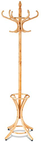 COSTWAY Coat Rack, 12 Hooks Freestanding Clothes Hat Hanger Stand with Umbrella Holder, Solid Wood Display Hall Tree Storage Organiser Unit for Home Bedroom, Hallway, Entryway and Office (Oak)