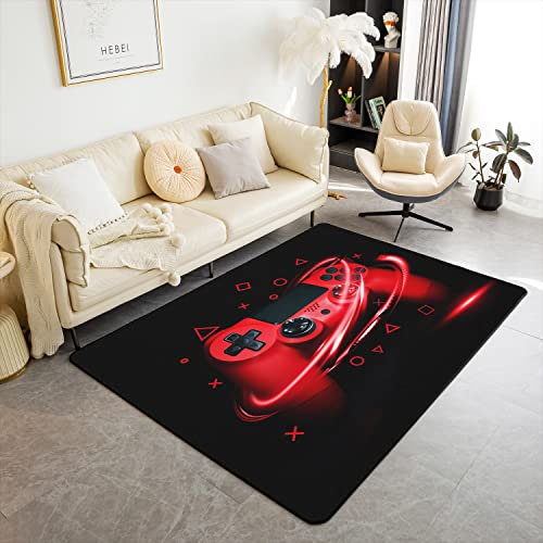 Loussiesd Gamer Moderne Teppich 150x200cm Rot Gamepad Wohnzimmer Teppiche für Schlafzimmer Home Dekorative Moderne Spielkonsole Controller Teppich Ultra Weiche rutschfeste Innenbodenmatte