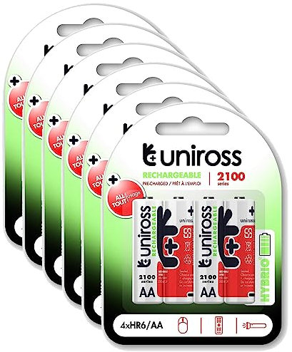 Uniross Pack de 6 x 4 Piles Rechargeables AA/HR6 2500 NIMH HYBRIO, 1.2V