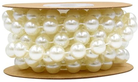 PTNKUIIY Perlengirlande 10mm 2m Perlenkette Perlengirlande KüNstliche Perlen Band Perlenschnur Deko Christbaumkette Perlenschnur für DIY Handwerk Haarschmuck Tischdeko Hochzeits Partydeko -Beige