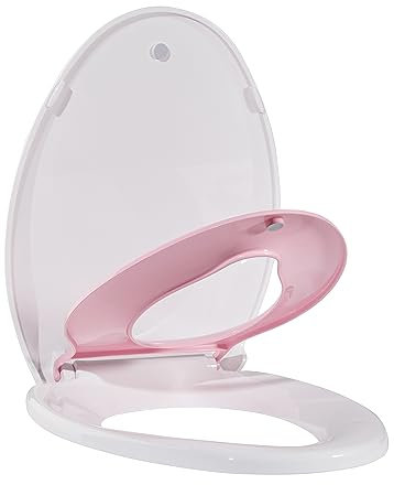 Toilet Seat, Elongated Toilet Seat with Toddler Seat Built in, Potty Training Toilet Seat Elongated Fits Both Adult and Child, with Slow Close and Magnets- Elongated White and Pink