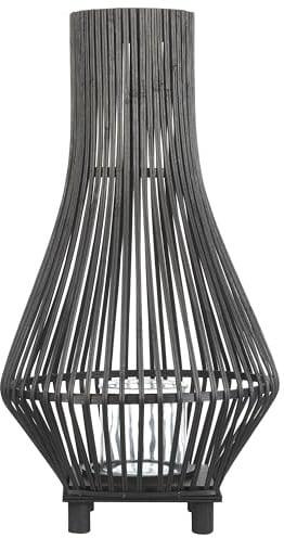 Dekorative Laterne Bambusholz schwarz mit Glaseinsatz 58 cm Boho-Stil Leyte