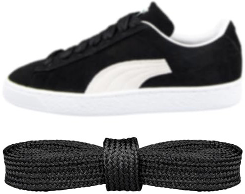 Endoto Schnürsenkel für PUMA Suede schuhe, Flache Dicke Breite Schuhbänder Ersatz Shoelaces Laces für Sportschuhe (Schwarz, Größe: 50 Zoll)