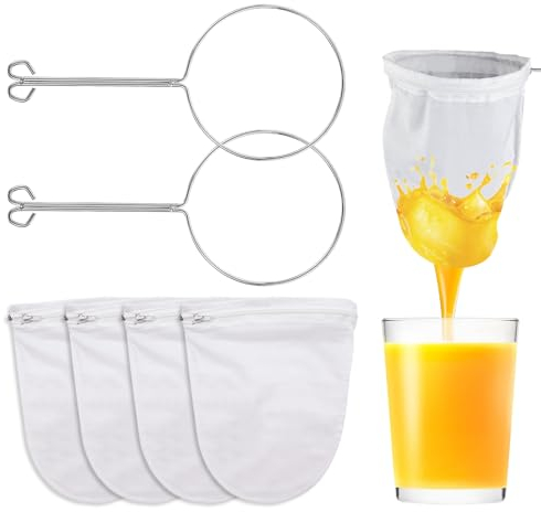 4 Piezas Bolsa de Leche de Nuez Colador de Tela Filtro de Leche Reutilizables Colador Colador Tela con Cremallera para Bebida Vegetal Café Té Vino Leche Mermelada