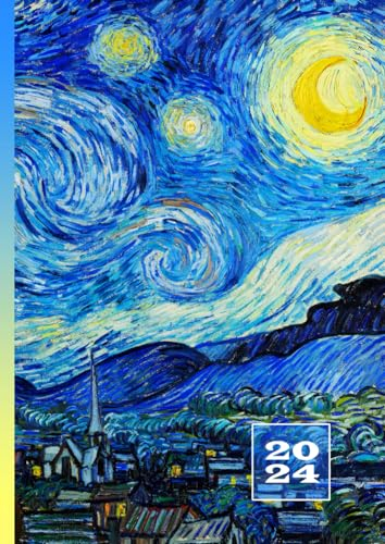 2024: A4 Wochenkalender mit Uhrzeit | 1 Woche auf 2 Seiten Terminplaner | Personal Organizer Zeiteinteilung | Terminkalender mit Zeit | Vincent Van Gogh Sternennacht