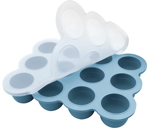 Aufbewahrung von Babynahrung aus Silikon,12 Fächer Babynahrung Einfrieren Behälte aus mit Silikon Deckel, Perfekt für Hausgemachte Babynahrung, Gemüse, Eiswürfeln,Fruchtpüree und Muttermilch (Blau)