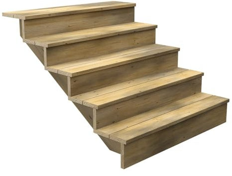 DECKLINEA Escalier Exterieur Bois - 5 Marches - Largeur : 1m20 - Hauteur : 85cm - avec Contremarches - Pin du Nord - Traité Autoclave - Kit de Fixation fournis