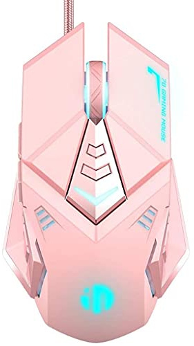 RajoNN Souris Filaire, 7 Boutons Programmables, 4800 DPI Réglable, Rétroéclairage RVB, Clic Silencieux, Joli Design Rose Girly avec Ergonomie, Souris USB pour PC, Ordinateur Portable, Travail