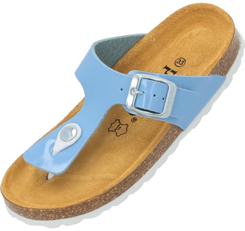 Palado Mädchen Zehentrenner Kids Kos Lack - coole Sandalen - bequeme Hausschuhe mit trendigen Farben - modische Sommerschuhe mit Kork-Fußbett Hellblau EU34