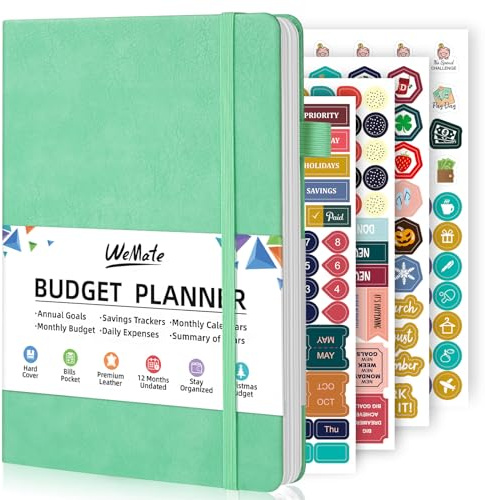 WEMATE Budget Planer 2025 - Monatliches Budgetbuch mit Ausgaben-Tracker, 12 Monate undatierte Rechnungen & Finanzplaner, Kontobuch zur Kontrolle Ihrer Finanzen, A5 (Grün)