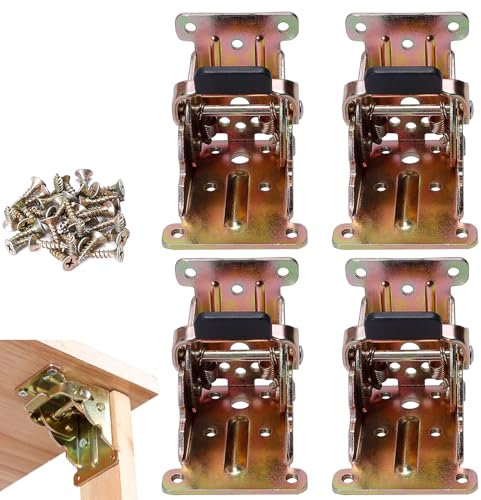 Li-TianFeng TopDirect - Paquete de 4 soportes plegables, soporte de extensión de bloqueo automático, bisagras plegables con tornillos para patas de mesa y cama