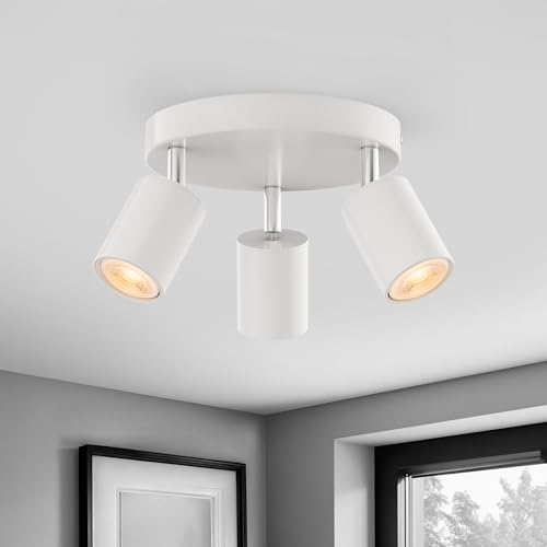 wowatt Lampara Techo Foco Ajustables y Giratorios, Lampara Foco Techo GU10, Plafon LED Techo Redondo 3 Focos, Lampara de Techo Blanca, Focos LED Interior para Salon, Dormitorio, Cocina, Sin Bombilla