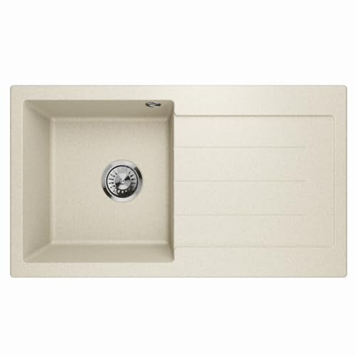 Lavello Master 1.0 Fregadero de cocina empotrable de granito, fregadero individual, color arena, beige – derecho