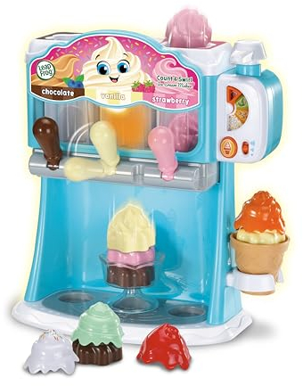 LeapFrog Count and Swirl Ice Cream Maker, Interactive Roleplay Toy with 12 Play Pieces, Pretend Play Kitchen Toy Teaches Colours and Flavours, Kids Age 2+, English Version