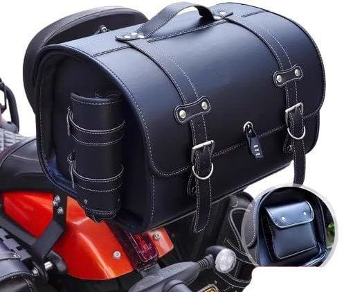 ZHSDMB Motorrad Hecktasche für Harley Davidson Softail Fat Boy 1990-2024, Wassersichte Motorrad Hecktasche, Große Kapazität, Motorrad Werkzeugtasche Leder wasserdichte Packtaschen,A-Black