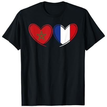 Maroc France Coeur Drapeau Patriotique Marocain Français T-Shirt