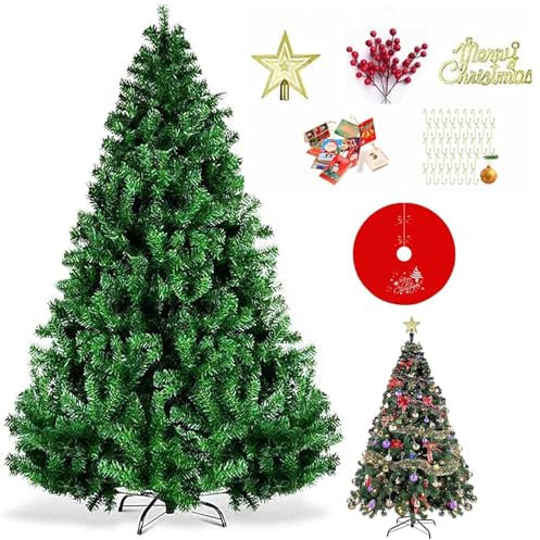 SINCHEREU Sapin de Noël,180CM Arbre de Noël Artificiel de1250 Branches, Assemblage Facile, Support en Fer, pour Chambre, Mariage, Fête Incluant 6 Décorations Différentes