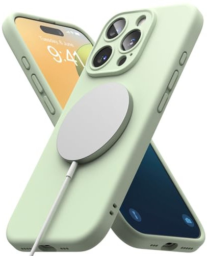 Ringke Silicone Magnetic [Compatible with MagSafe] for iPhone 16 Pro Case, Soft Feel Coating Anti-Scratch Slim Lightweight Protective Phone Cover for Magnetic Charger/Accessories - Soft Mint