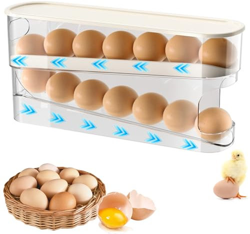 TZEKING Eier Aufbewahrung Kühlschrank,2 Layers Automatisch Rollender Eierbehälter,Eierhalter Kühlschrank,Eierbehälter für Kühlschrank,Stapelbarer Eier-Organizer for Kühlschrank