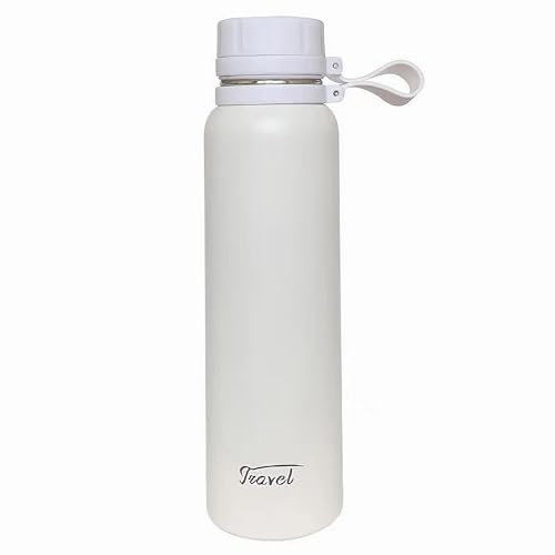 IOLOYU trinkflasche 1l thermoskanne edelstahl wasserflasche sport thermosflasche 1 liter stainless steel water bottle thermo lässig flasche auslaufsicher groß isolierflasche mit tragegriffe,sieb(Weiß)