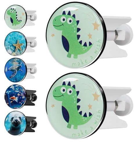 2 tappi per lavabo, universale, tappo per lavabo, tappo di scarico, tappo per lavabo regolabile, tappo universale per lavabi da bagno, bianco, dinosauro, 40 mm