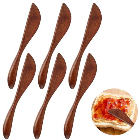 JIYIN 6 Stück Holz Buttermesser, 15 cm Buttermesser Klein Butter Portionierer Holzmesser Spatel Käsemesser Marmeladenlöffel Butterstreuer für Küche und Restaurant