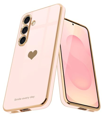 Teageo Hülle für Samsung S25 Frau Herzmuster, LichtRosa | Mädchen Stilvoll Galvanisierte Schutzhülle Weich TPU Phone Case