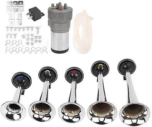 Train Horn, 5 Trumpet Set with Compressor Air Horn Train Horns for Trains Ships