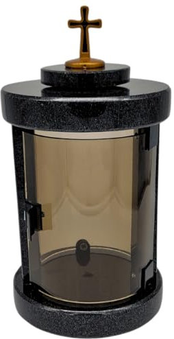 Grablaterne Friedhof wetterfest – Handgefertigte Grablampe aus Granit (6 kg), 30x16x16 cm, für Kerzen bis Ø 8 cm & 16 cm. Schwarz, Grau, Rot. Mit oder ohne Gedenkseite (Schwarz ohne Gedenkseite)