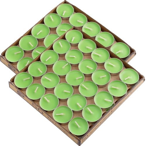 Kinmsito Lot de 100 bougies chauffe-plat, vertes, durée de combustion : 2 heures, rondes, romantiques, pour anniversaire, maison, fête, mariage, Saint-Valentin (vert)