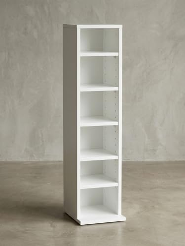 CD-Regal WL5.836 Holz 21x90x20 cm Offenes Bücherregal Schmal | CD Aufbewahrung Klein | Design Nischenregal Weiß | Standregal 6 Fächer Offen | CD Holzregal Weiss |