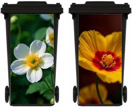 ZENZDS 2 Sheets Flowers Wheelie Bin Stickers, Self Adhesive Dustbin Stickers, Waterproof Bin Decal, for Garden Outdoor, Wall Decoration