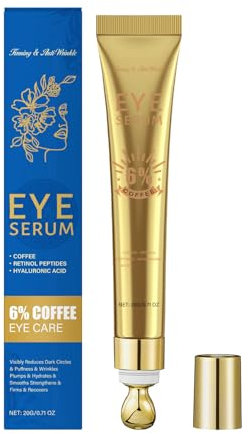 6% Koffein Augencreme für geschwollene Augen, dunkle Kreise, Koffein Augencreme, Anti-Aging & Friming Augencreme mit Augenroller, Retinol Augenserum für unter den Augen Taschen (1)