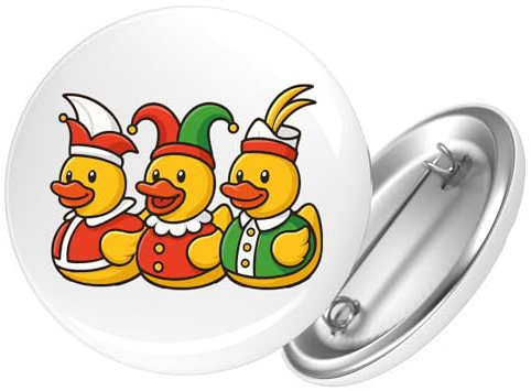 Huuraa Button Quietscheente Dreigestirn Gummiente Geschenk | 25mm Pin Accessoire rund mit Sicherheitsnadel Ansteckbutton Geschenkidee Anstecknadeln für Jacken Rucksäcke