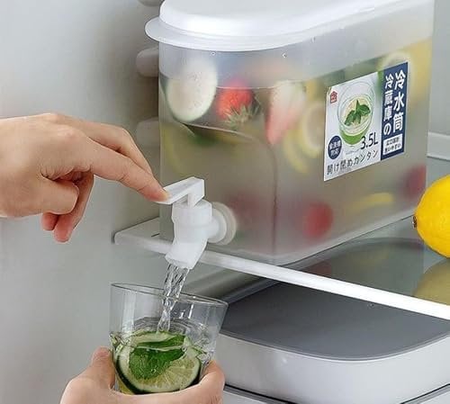 Drinks Water Dispenser with Tap 3.5L Fridge Drink Dispenser, Plastic Water Container, Cold Drink Juice Beverage Dispenser, Jug for Party Drinks, Lemonade, Cocktails, Iced Tea, Cold Brew