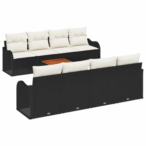 vidaXL Gartensofa-Set mit Kissen 9 pcs Schwarz Poly-Rattan, Moderne, robuste, modulare, Bequeme Gartenlounge, stylische Deckchairs, wetterfeste Sitzgelegenheit